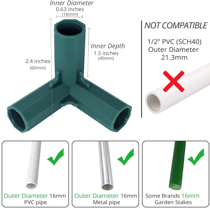 Gardeningwill 10Pcs 3 Way 16mm Elbow PVC Pipe Fitting Build Heavy Duty Greenhouse Frame Furniture Connectors Tent Connection - Image 2